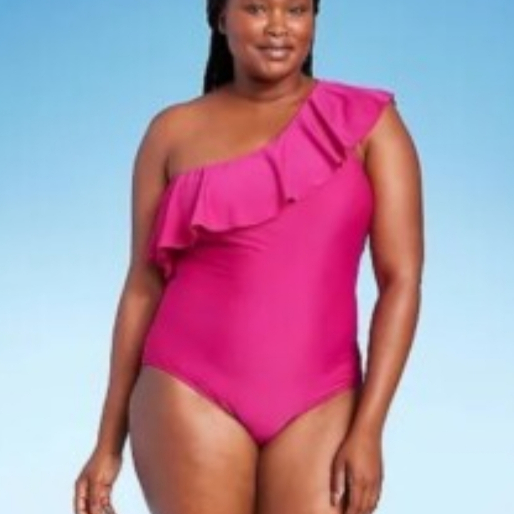 1 One-Shoulder Pink Swimsuit Summer swim beach lake vacation